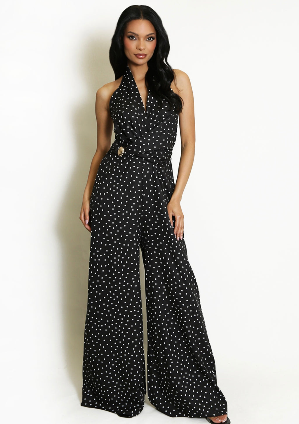 Black Polka Dot Wide Leg Jumpsuit