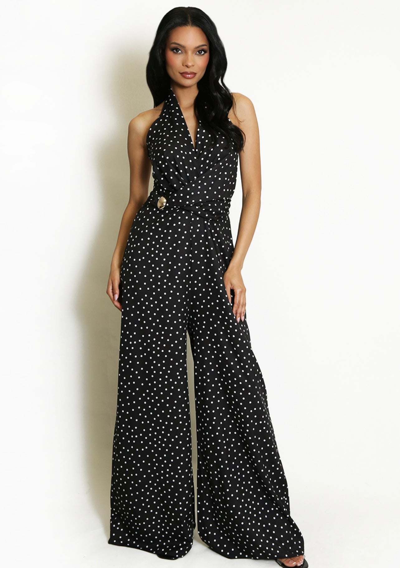 Black Polka Dot Wide Leg Jumpsuit