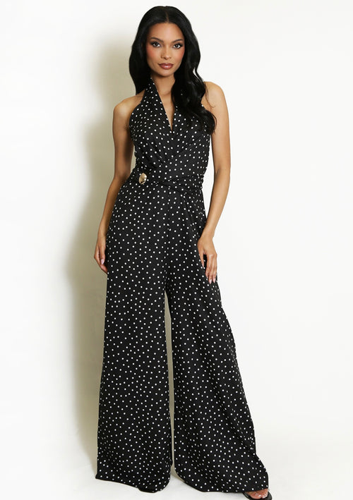 Black Polka Dot Wide Leg Jumpsuit