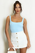 Blue Square Neck Basic Bodysuit