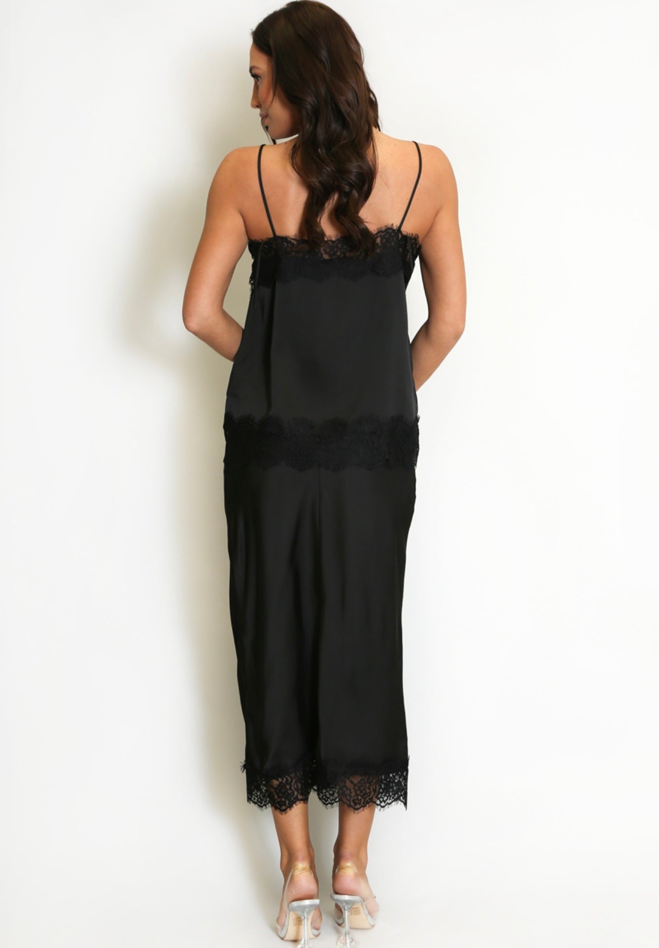 Black Lace Hem Satin Skirt