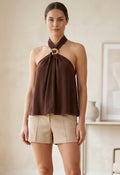 Brown Buckle Halter Top