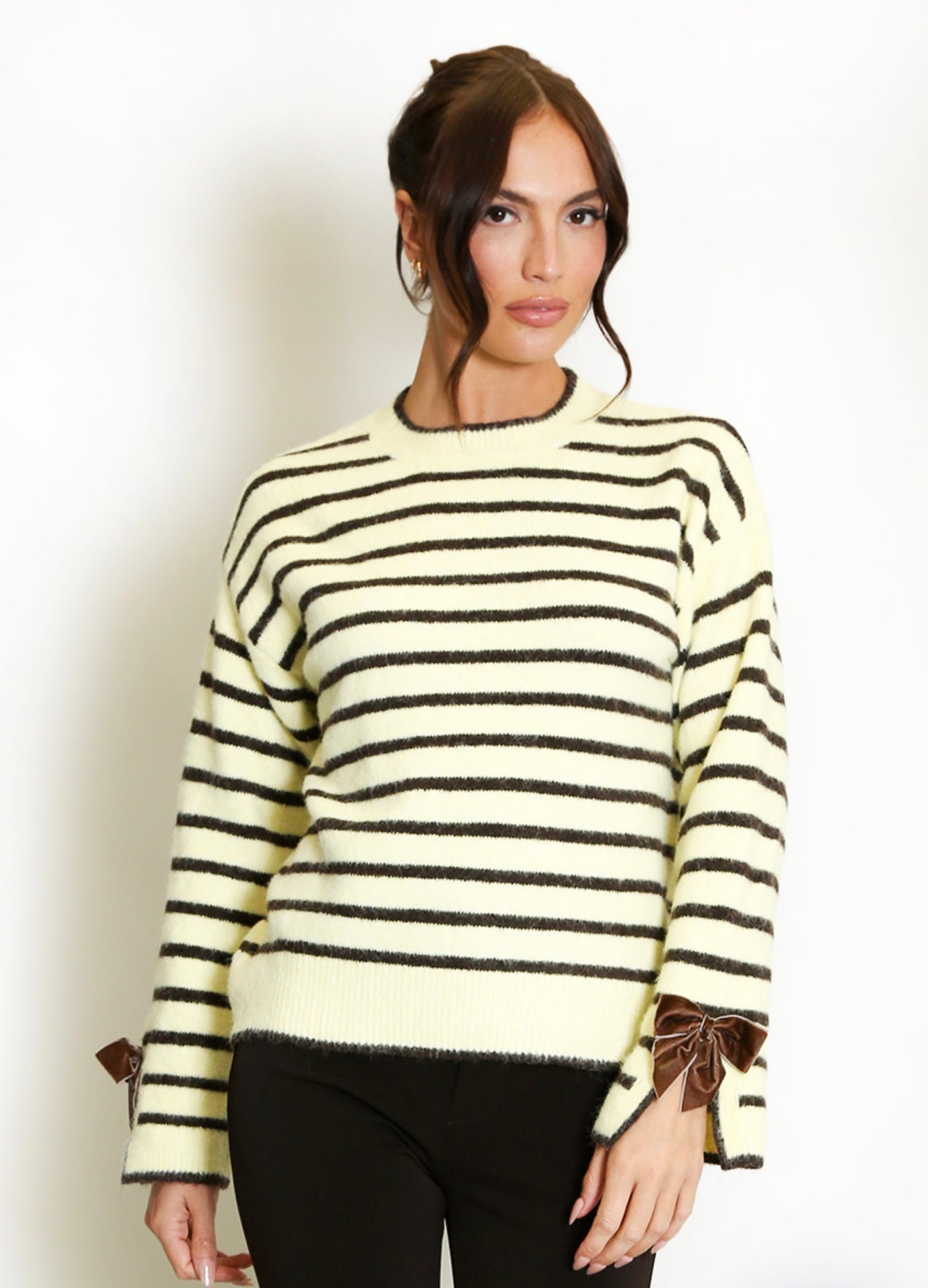 Yellow Bow Cuff Striped Jumper