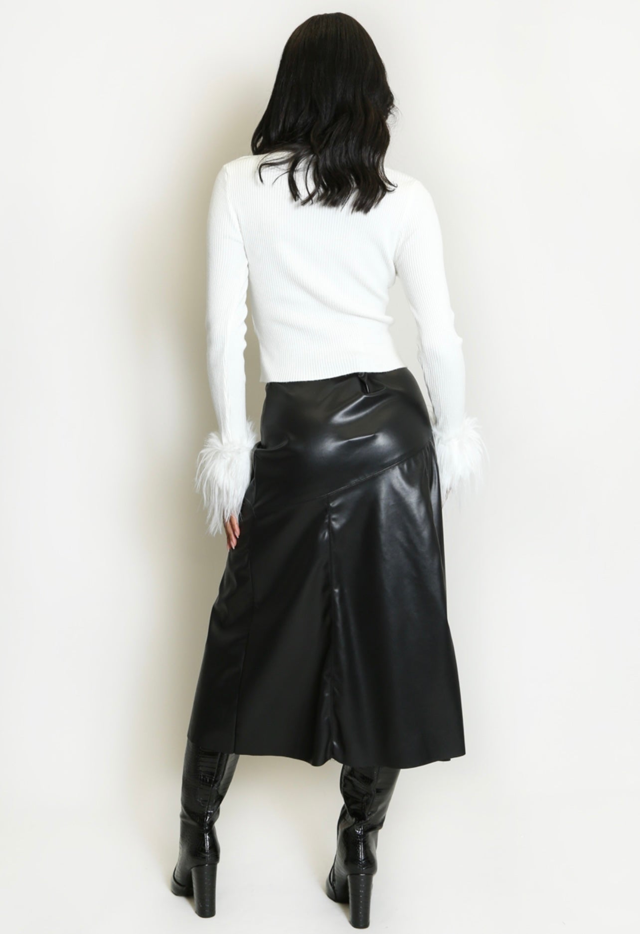 Black Faux Leather A Line Skirt