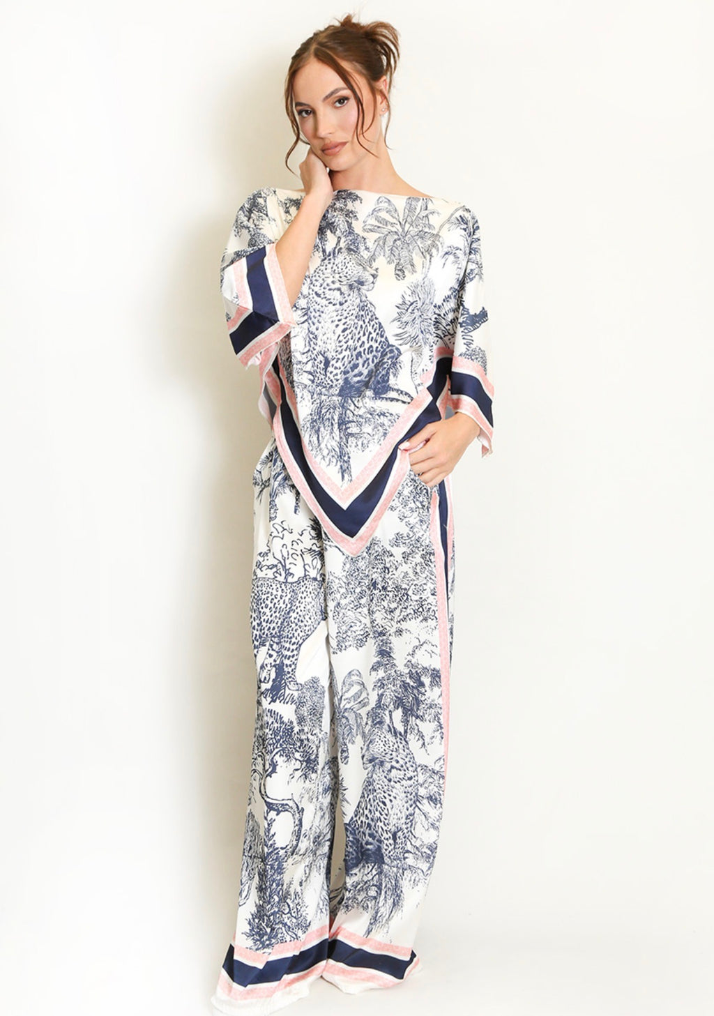 Navy Leopard Print Tunic and Trouser Set