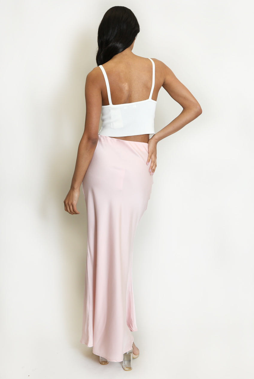 Pink Satin Maxi Skirt