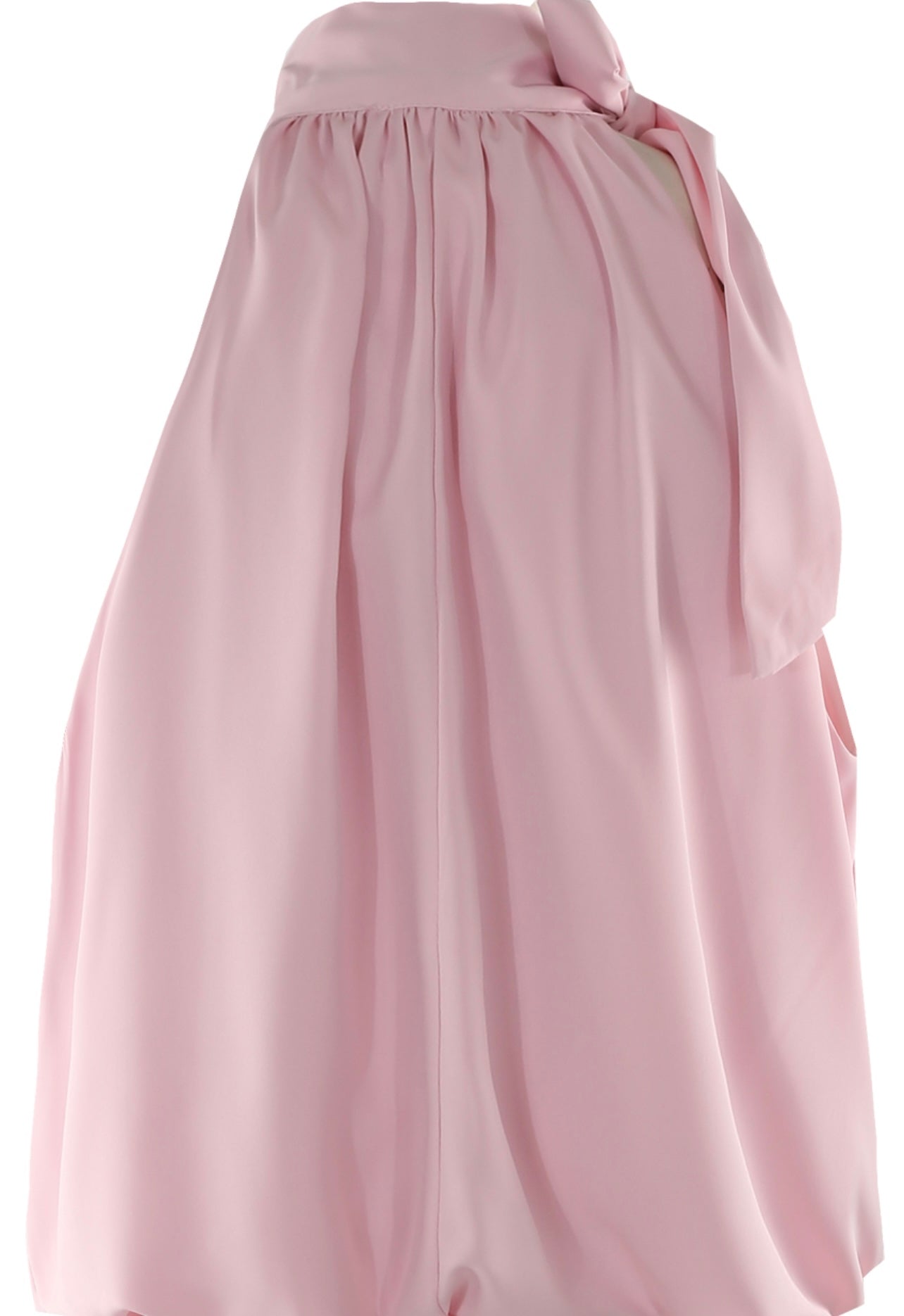 Pink Bow Neck Balloon Hem Blouse