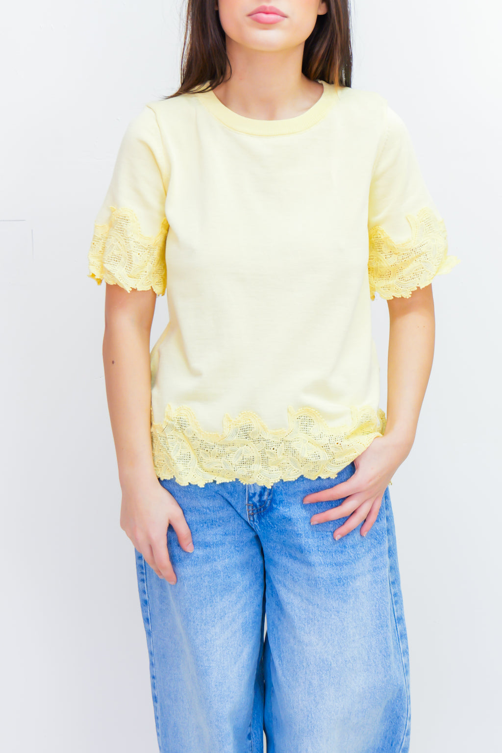 Yellow Lace Detail T-Shirt