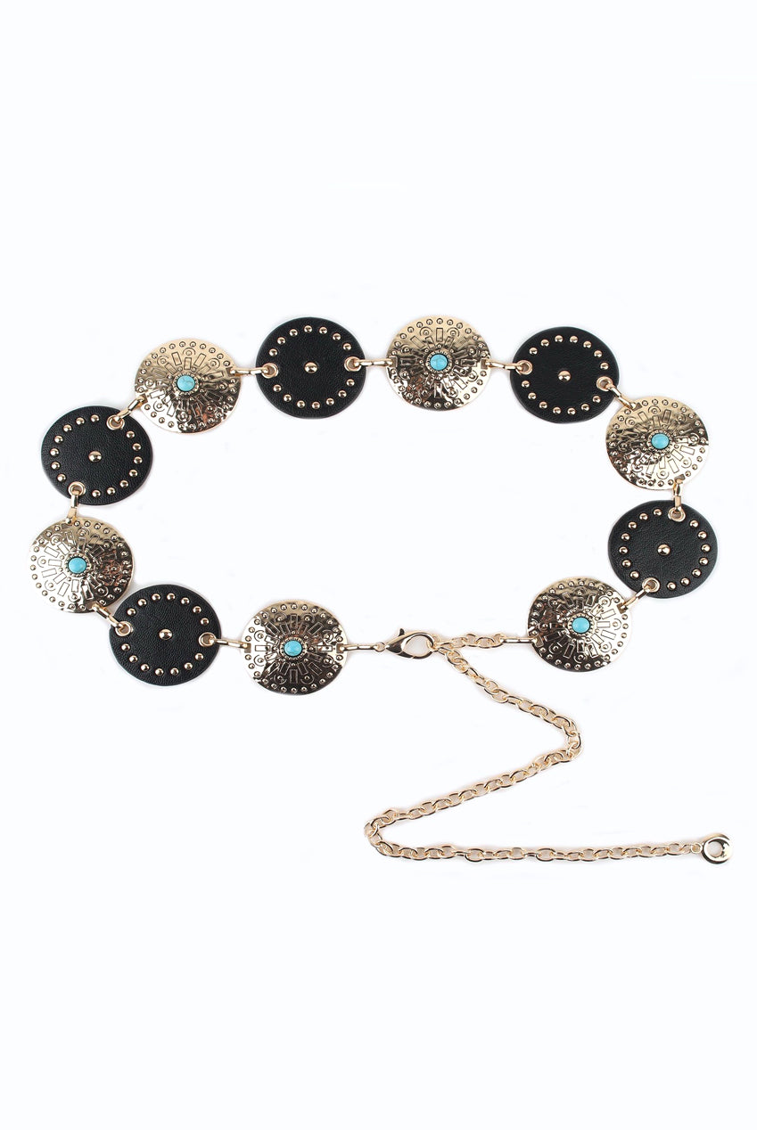 Black Circular Studded Chain Belt