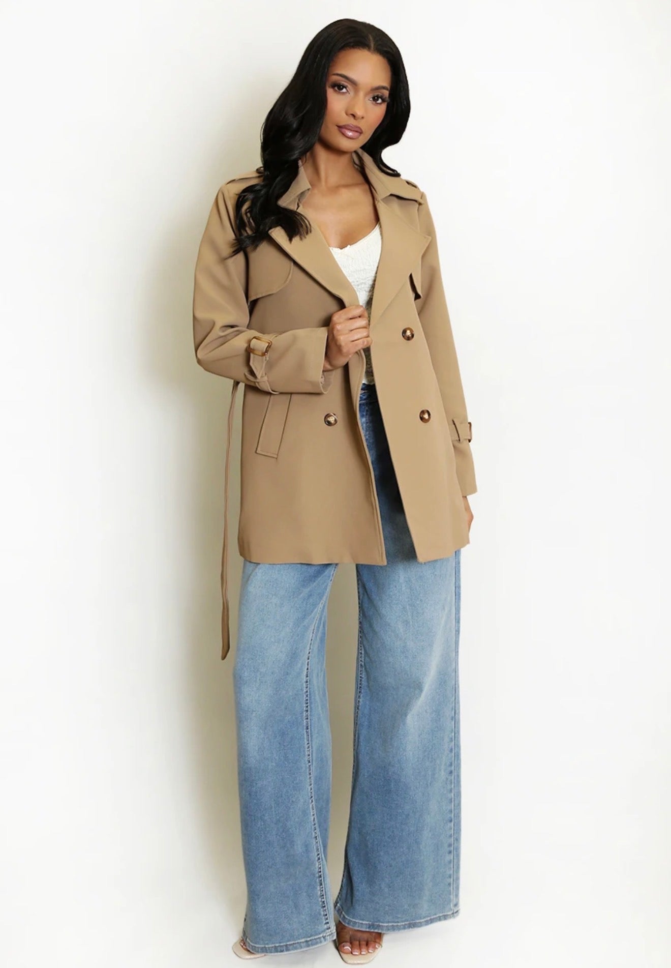 Camel Short Trench Coat With Belt