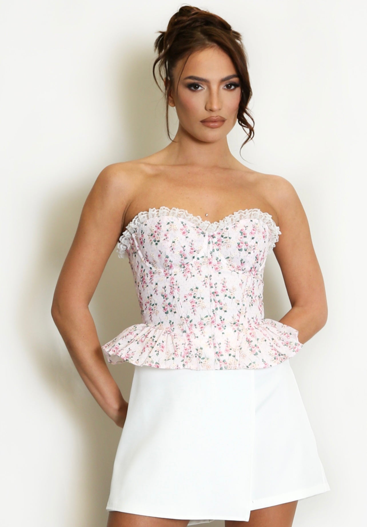 Pink Floral Peplum Corset Top