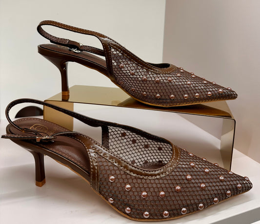 Brown Pearl Detail Heel