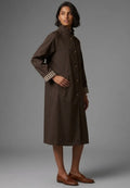 Brown Tuck Pleat Collar Trench Coat