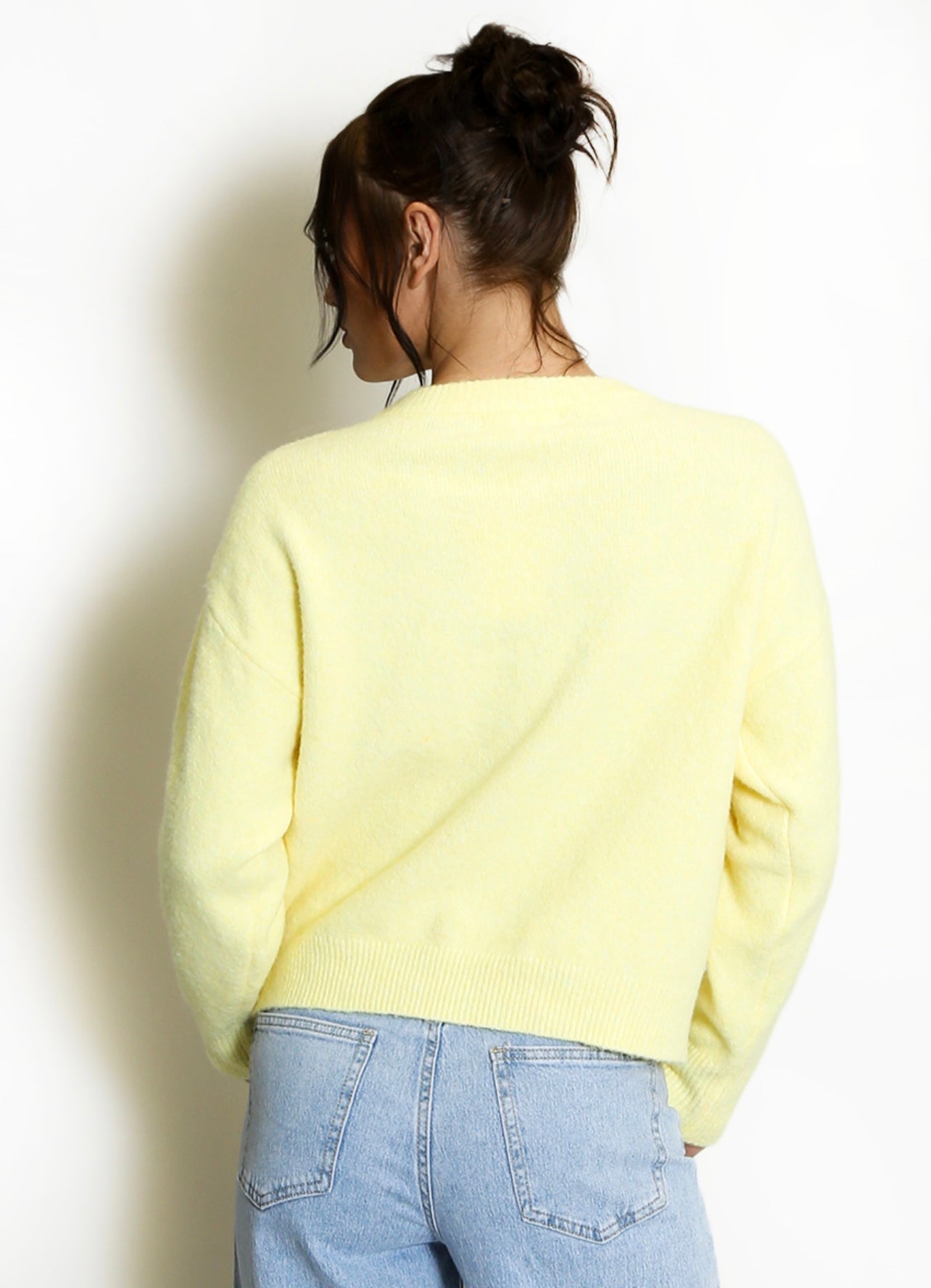 Lemon Fluffy Knit Jumper With Bow