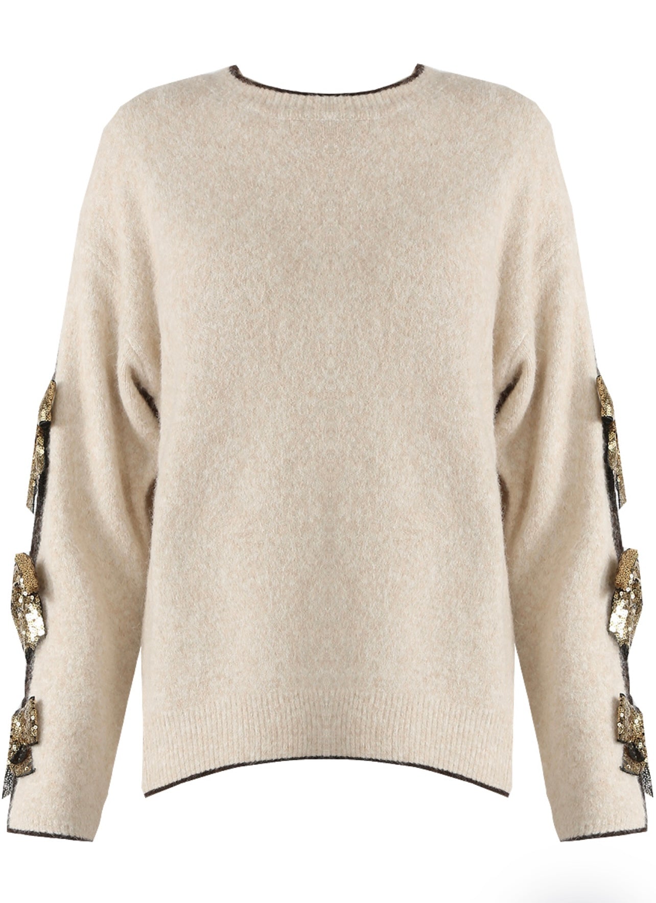 Beige Bow Sleeves Wool Blend Jumper