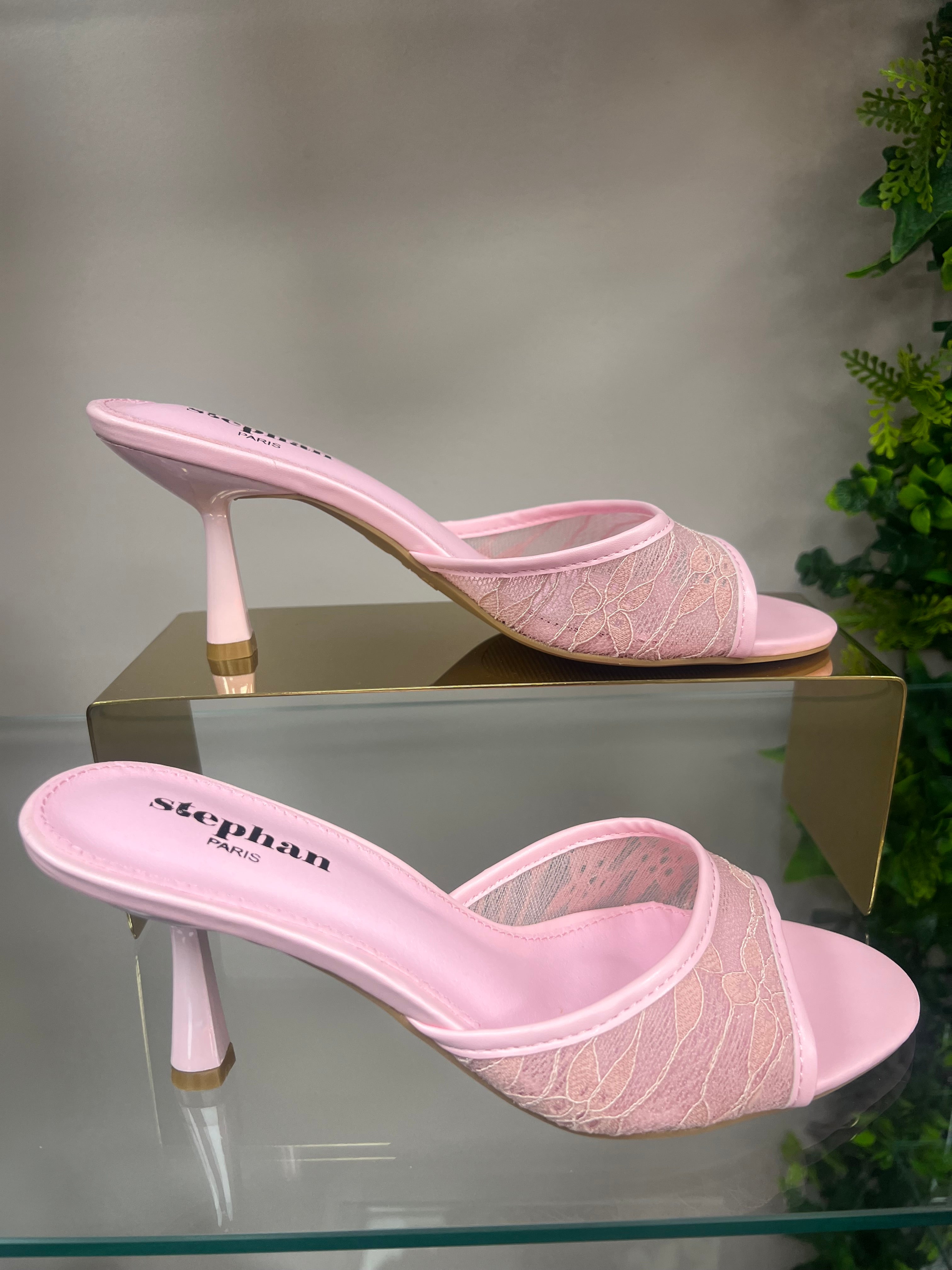 Pink Lace Open-Toe Heel