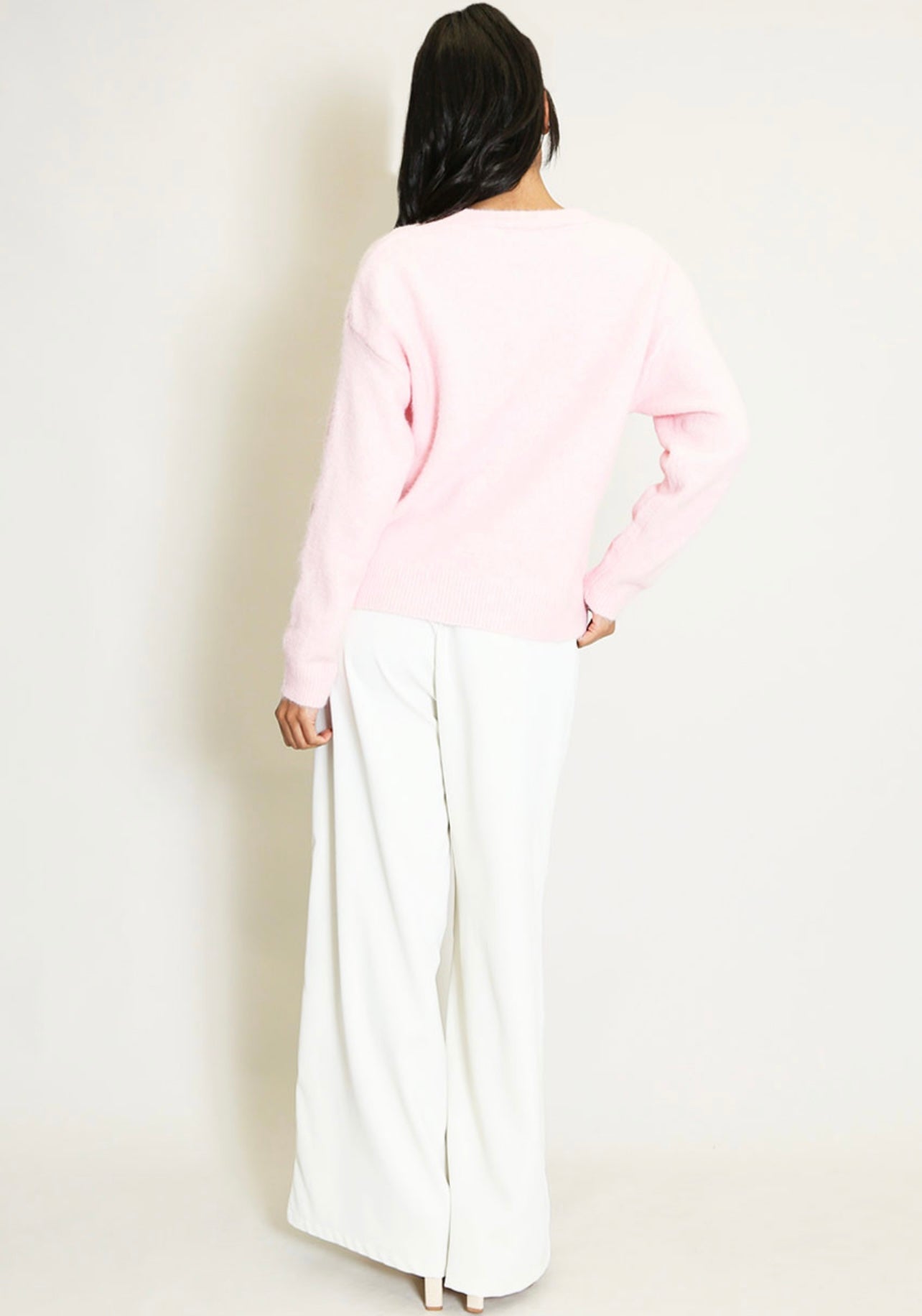Pink H Motif Wool Blend Cardigan