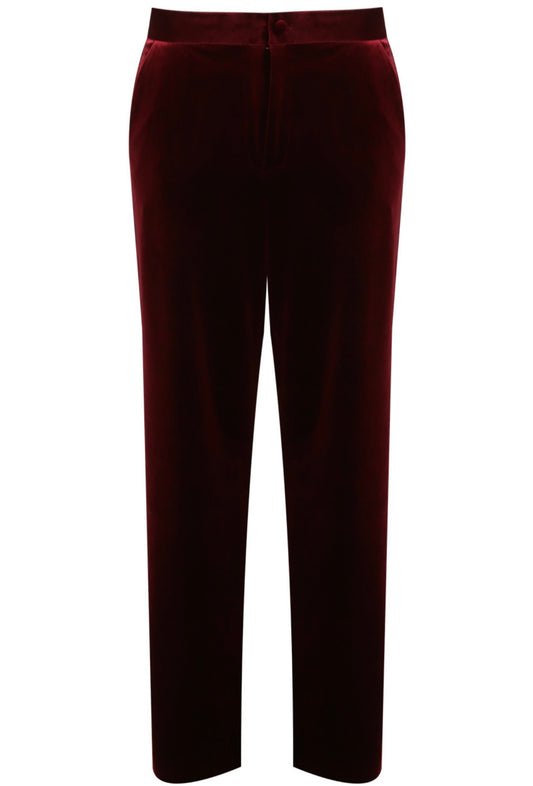 Burgundy Velvet Straight Leg Trouser