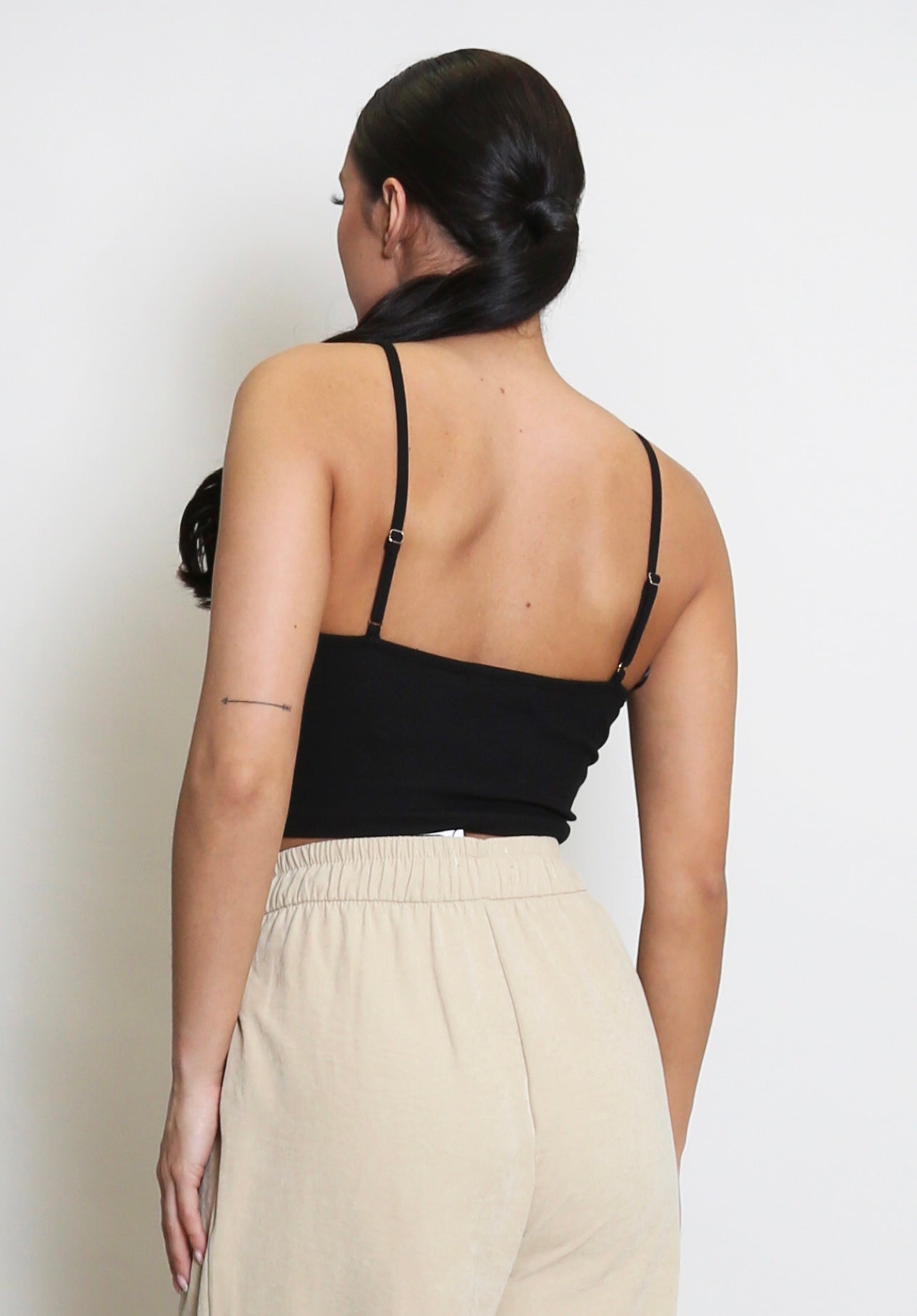 Black Ribbed Square Neck Crop Top