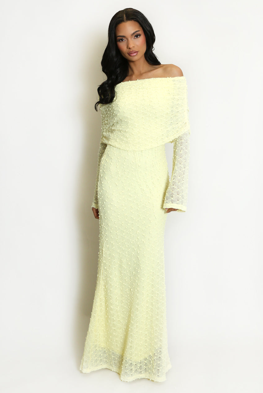 Lemon Lace Bardot Maxi Dress