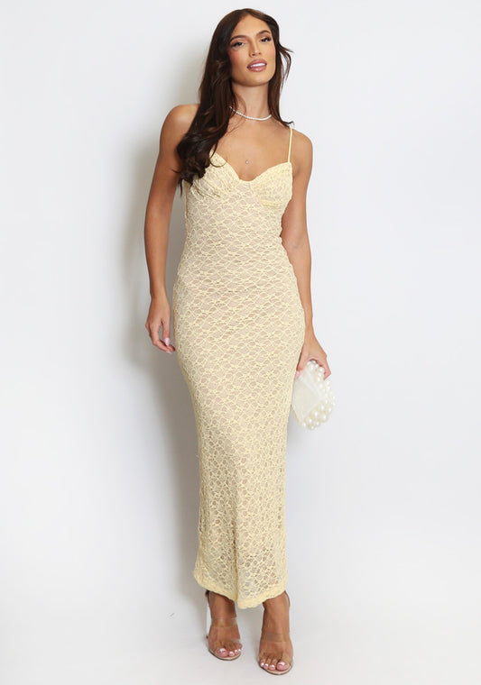 Lemon Lace Maxi Dress With Nude Lining