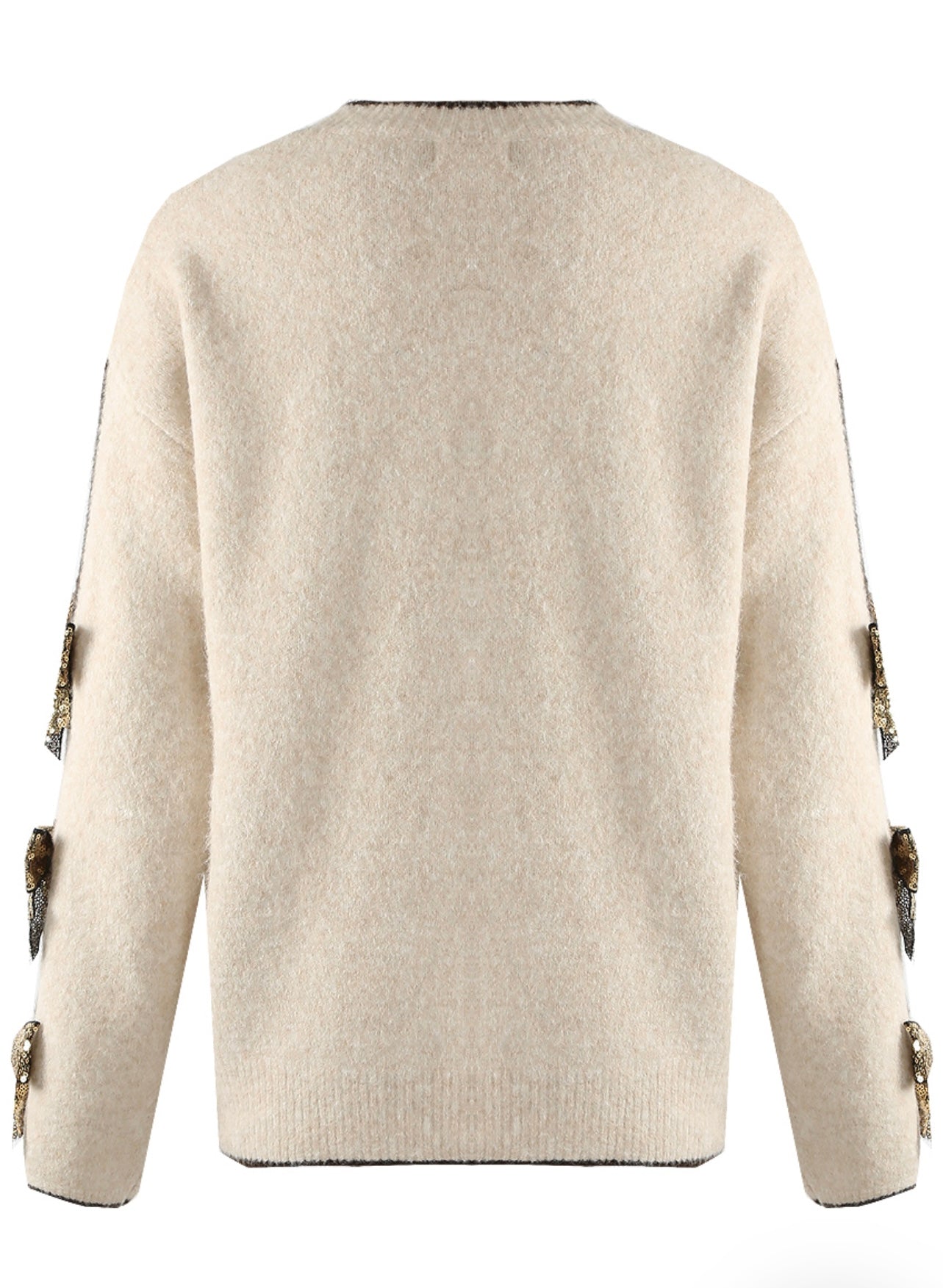 Beige Bow Sleeves Wool Blend Jumper
