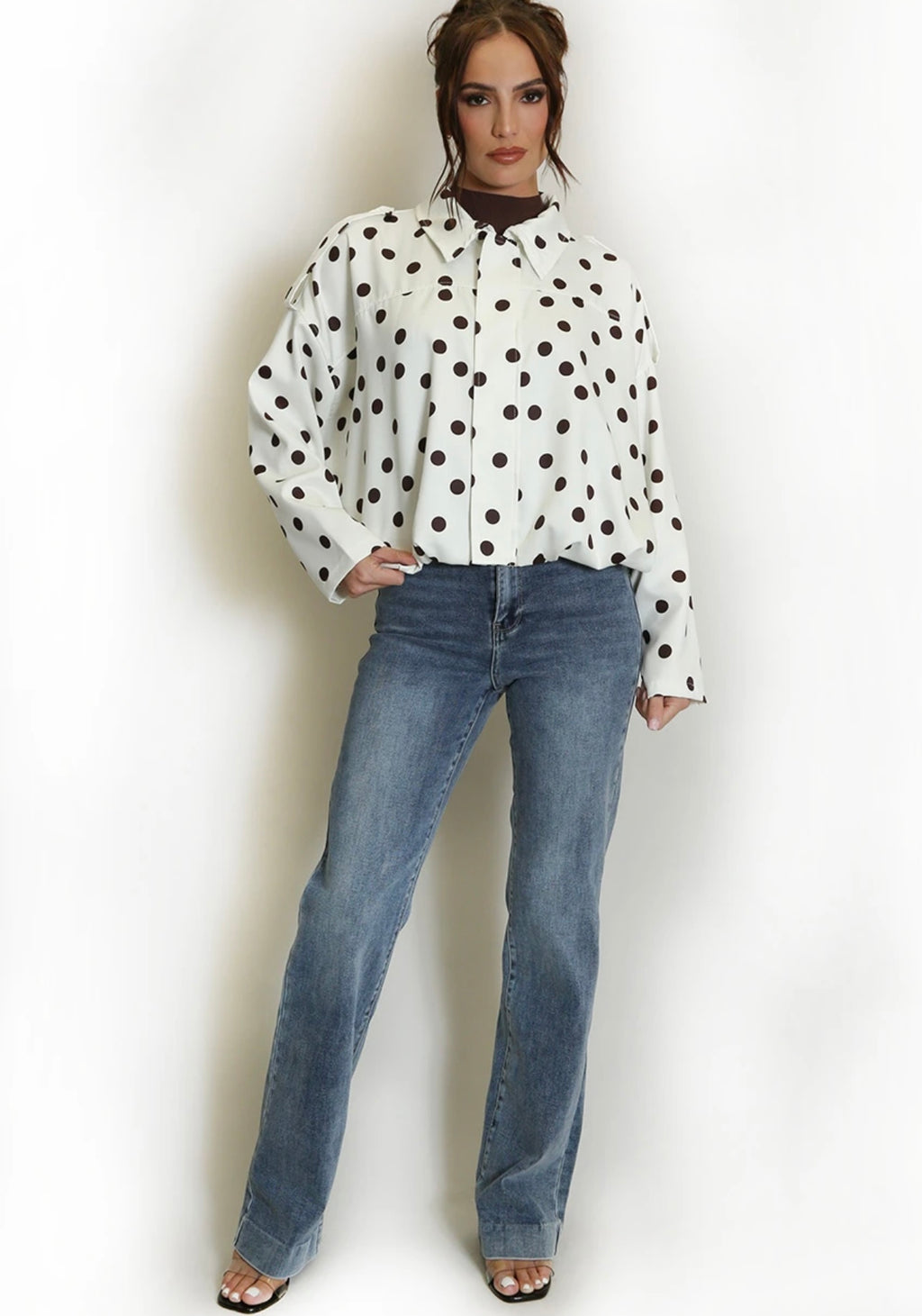White Polka Dot Bubble Hem Jacket