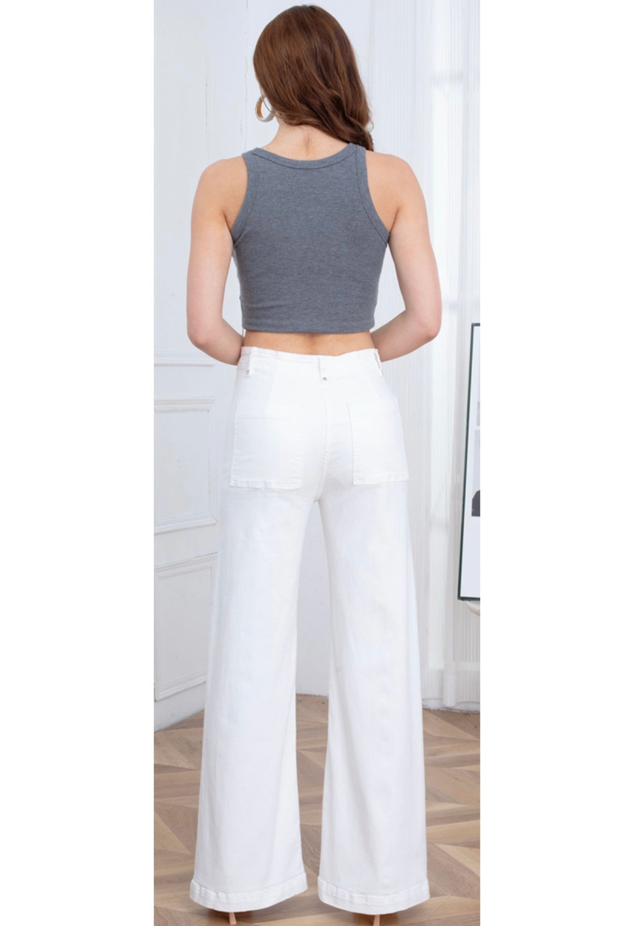 White Visible Seam Wide Leg Jeans