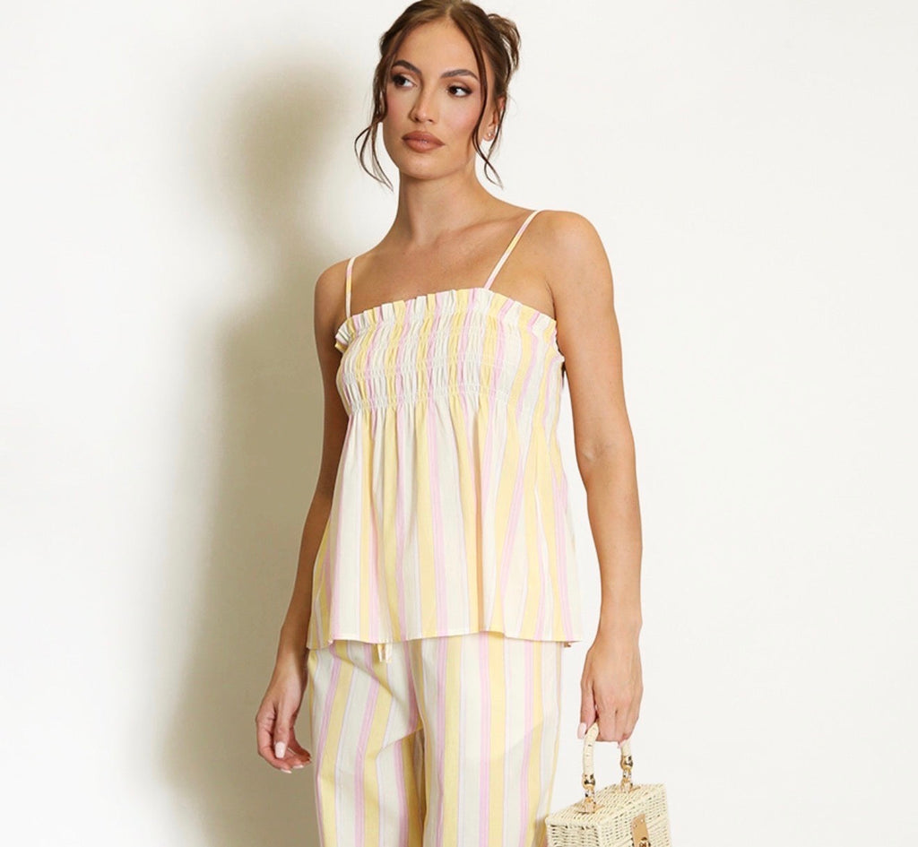 Lemon Stripes Shirred Top