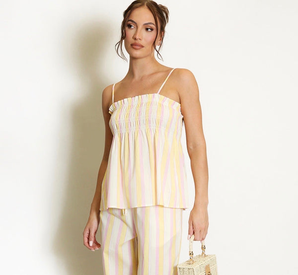 Lemon Stripes Shirred Top