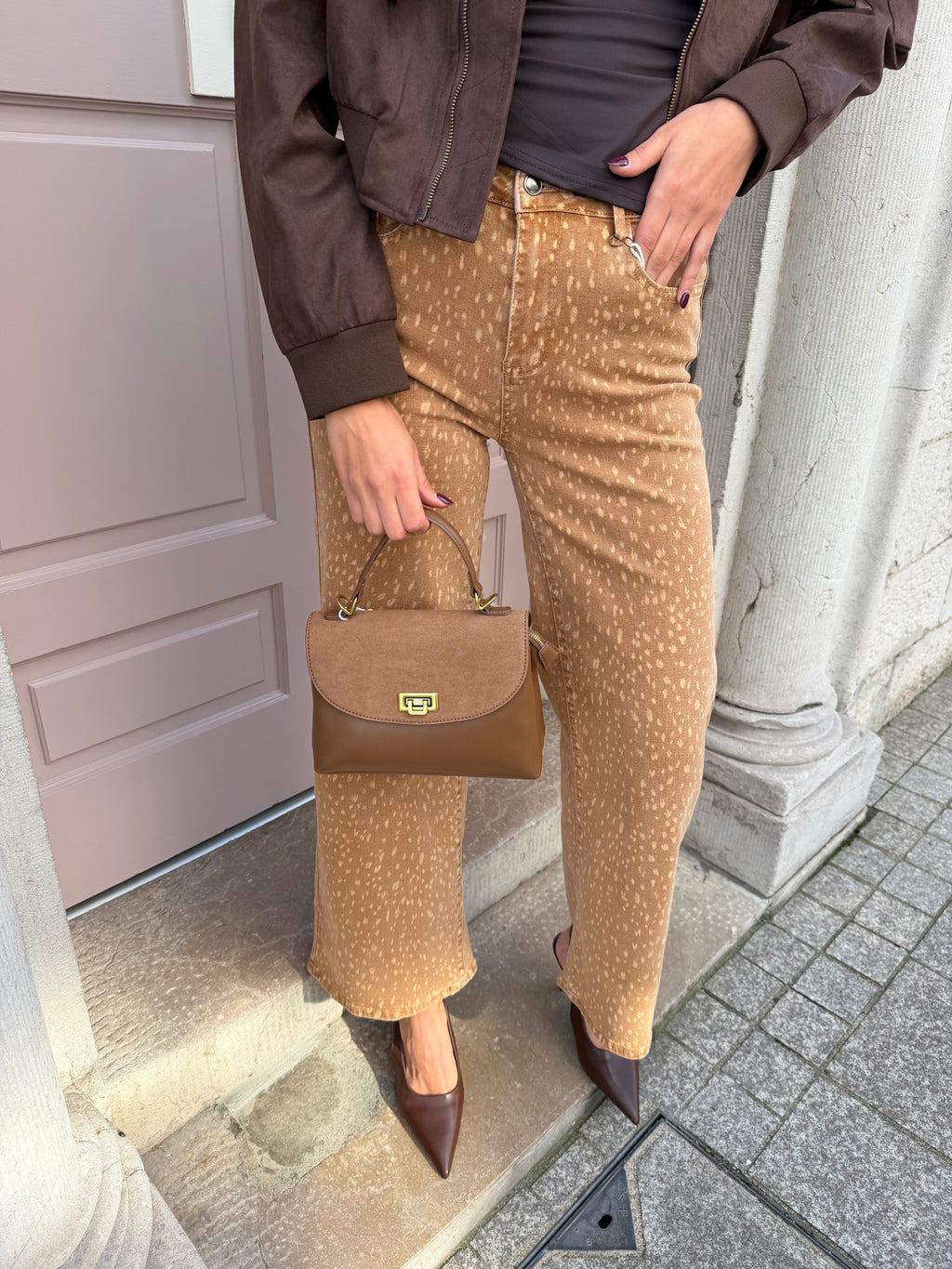 Suede And Pu Detail Handbag