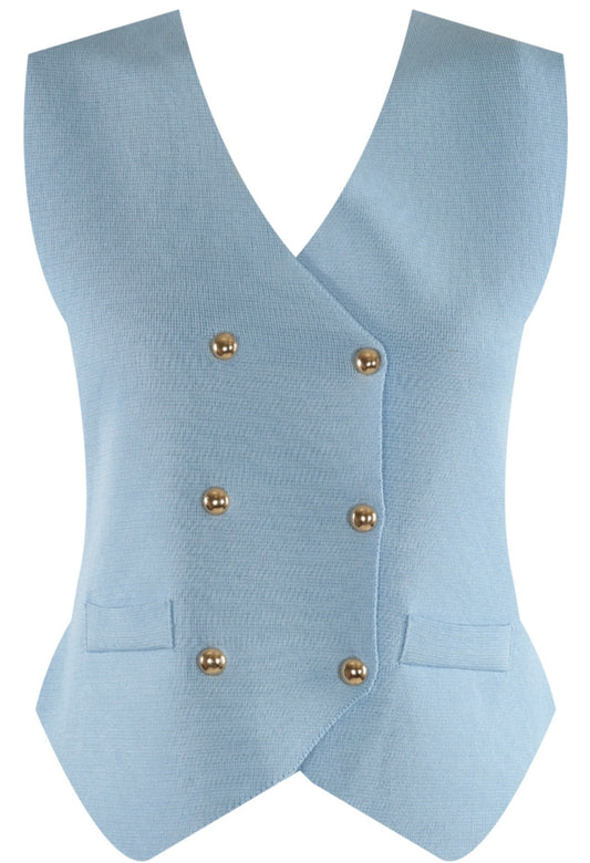 Blue Double Breasted Fine Knit Waistcoat