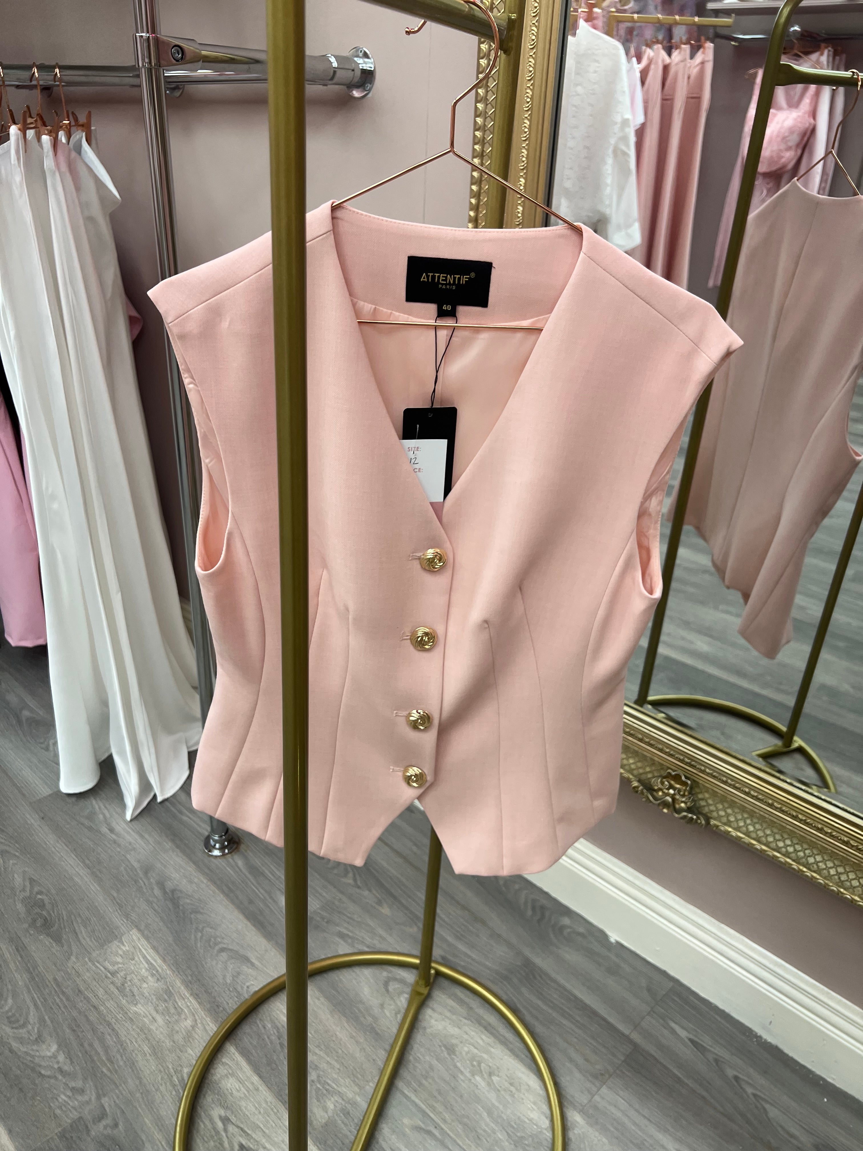 (PRE-ORDER) arriving next week             Pink Tailored Waistcoat With Statement Buttons