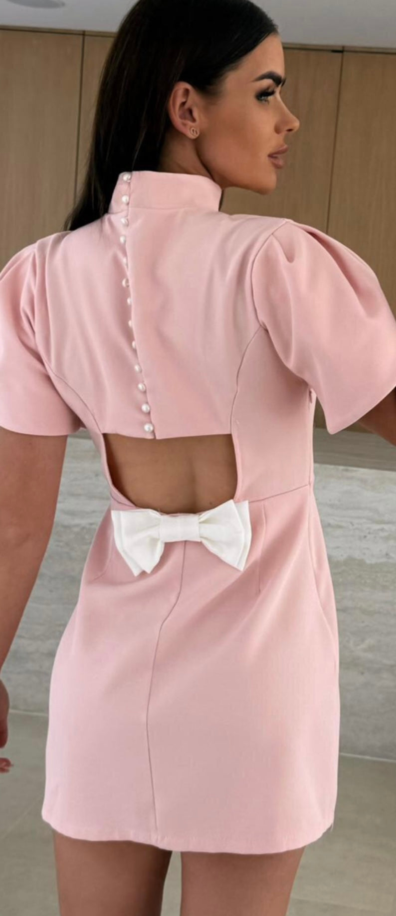 Pink Cut Out Bow Back Tailored Mini Dress