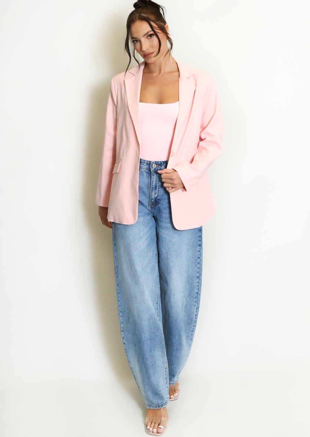 Pink One Button Cotton Blazer