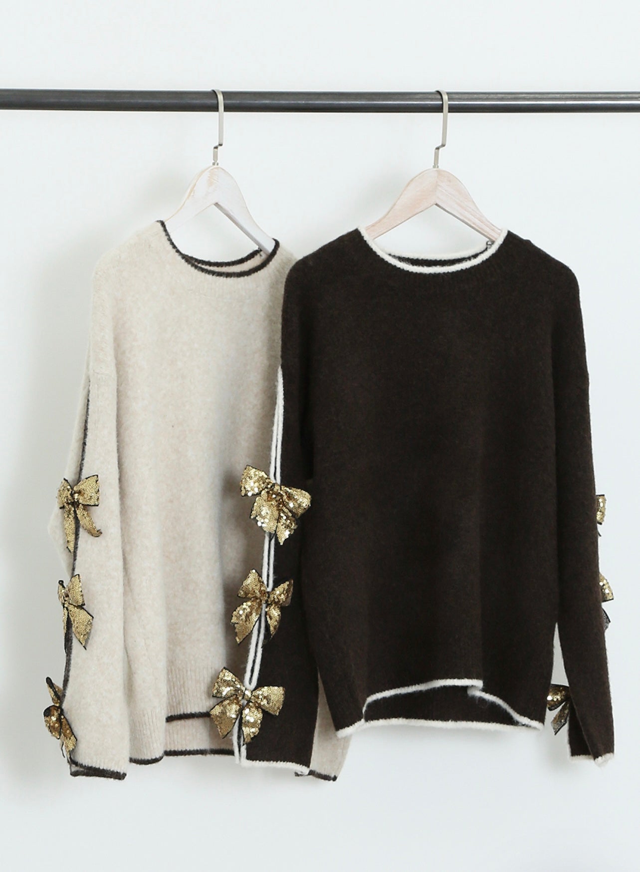Brown Bow Sleeves Wool Blend Jumper