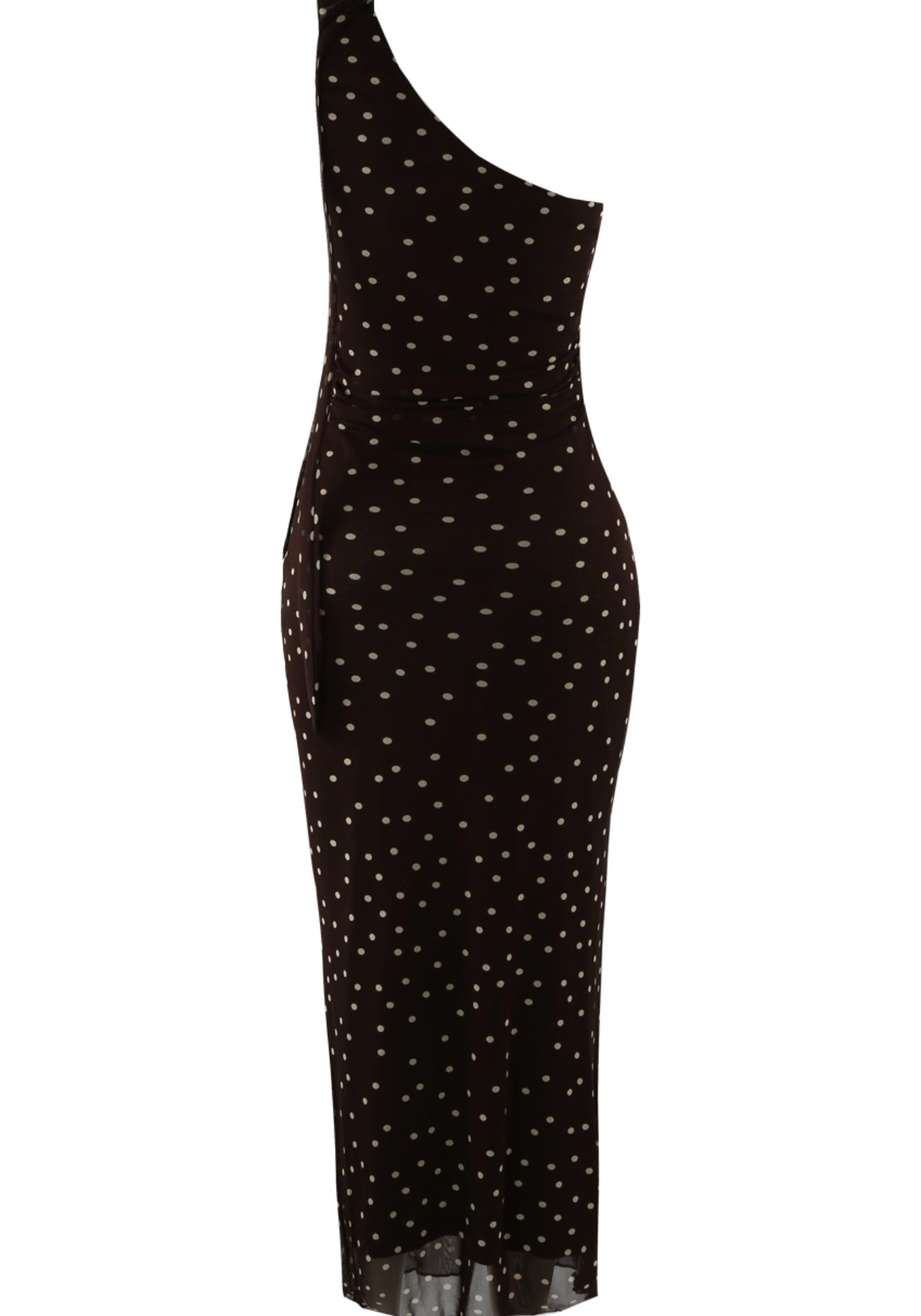 Brown Polka Dots One Shoulder Midi Dress