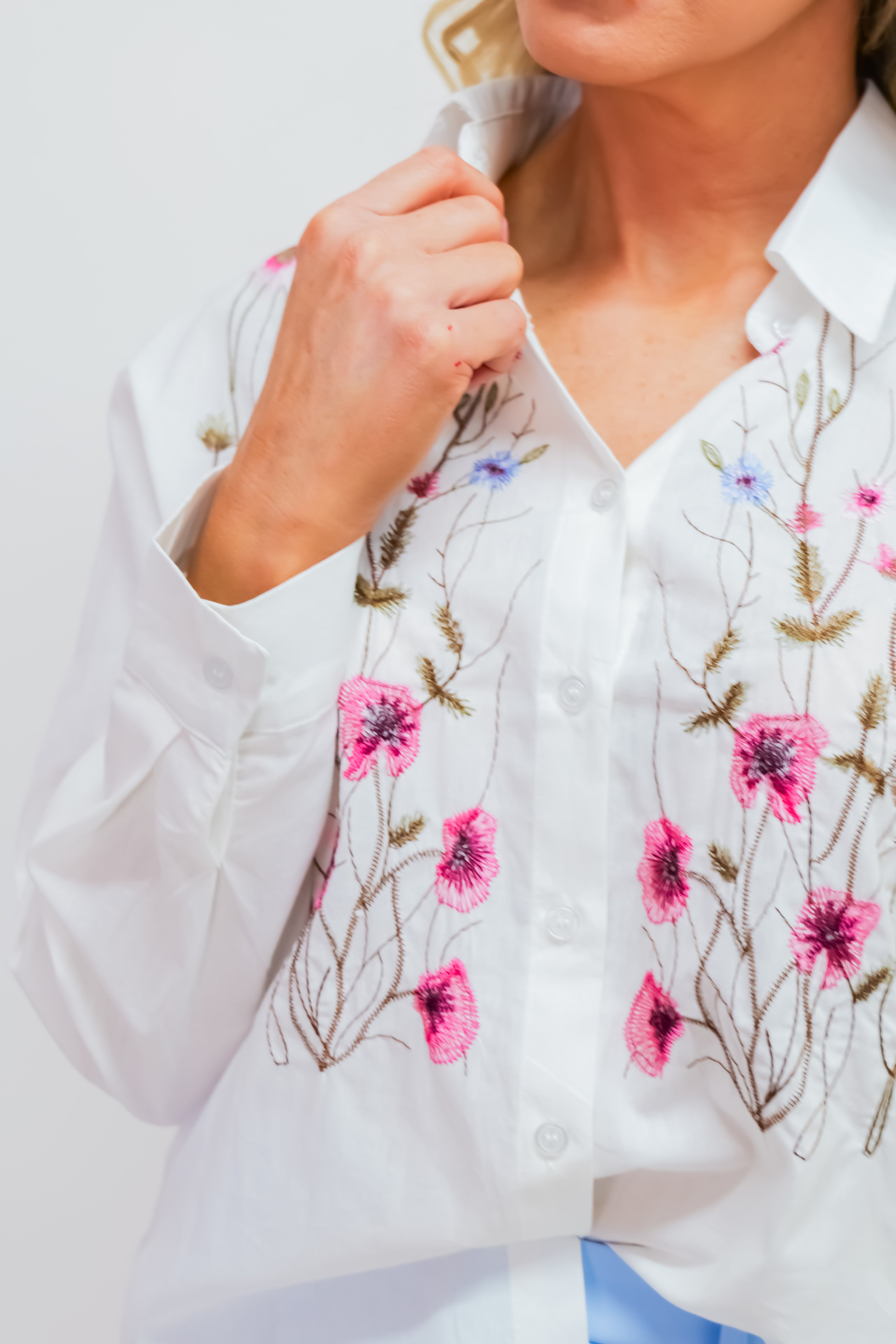White Blouse With Floral Embroidery