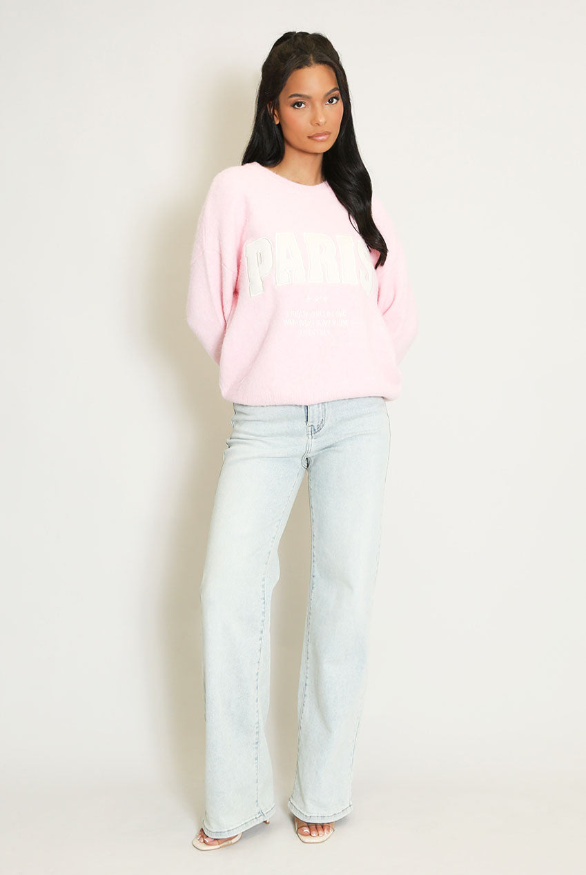 Pink Wellness Slogan Wool Jumper