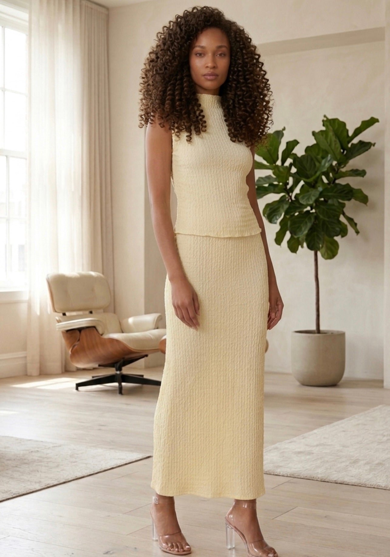 Lemon Waffle Texture Maxi Skirt