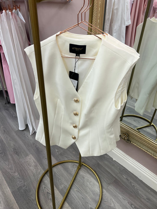 Cream Tailored Waistcoat With Statement Buttons