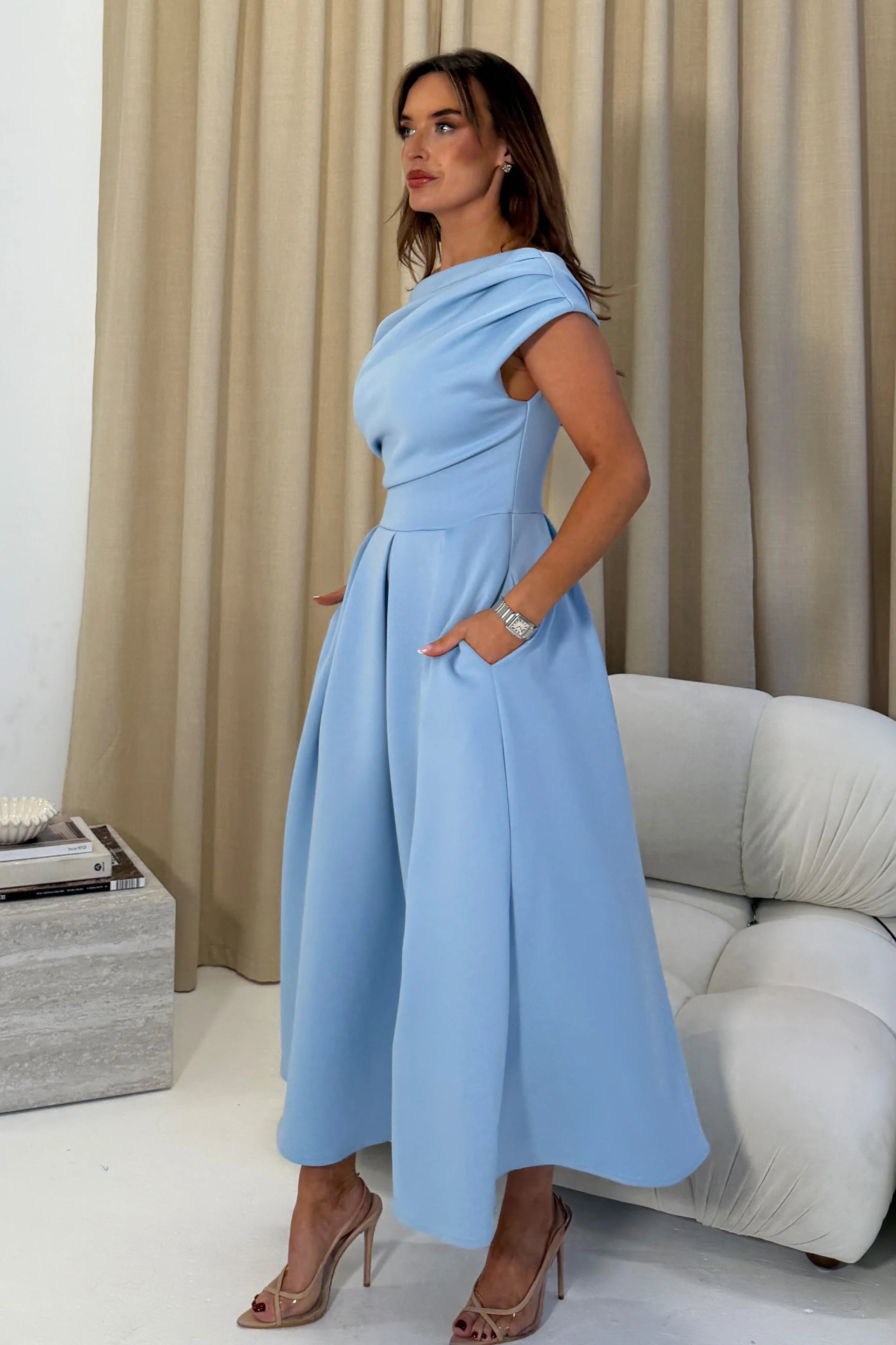 Betty Asymmetric Neckline Skater Blue