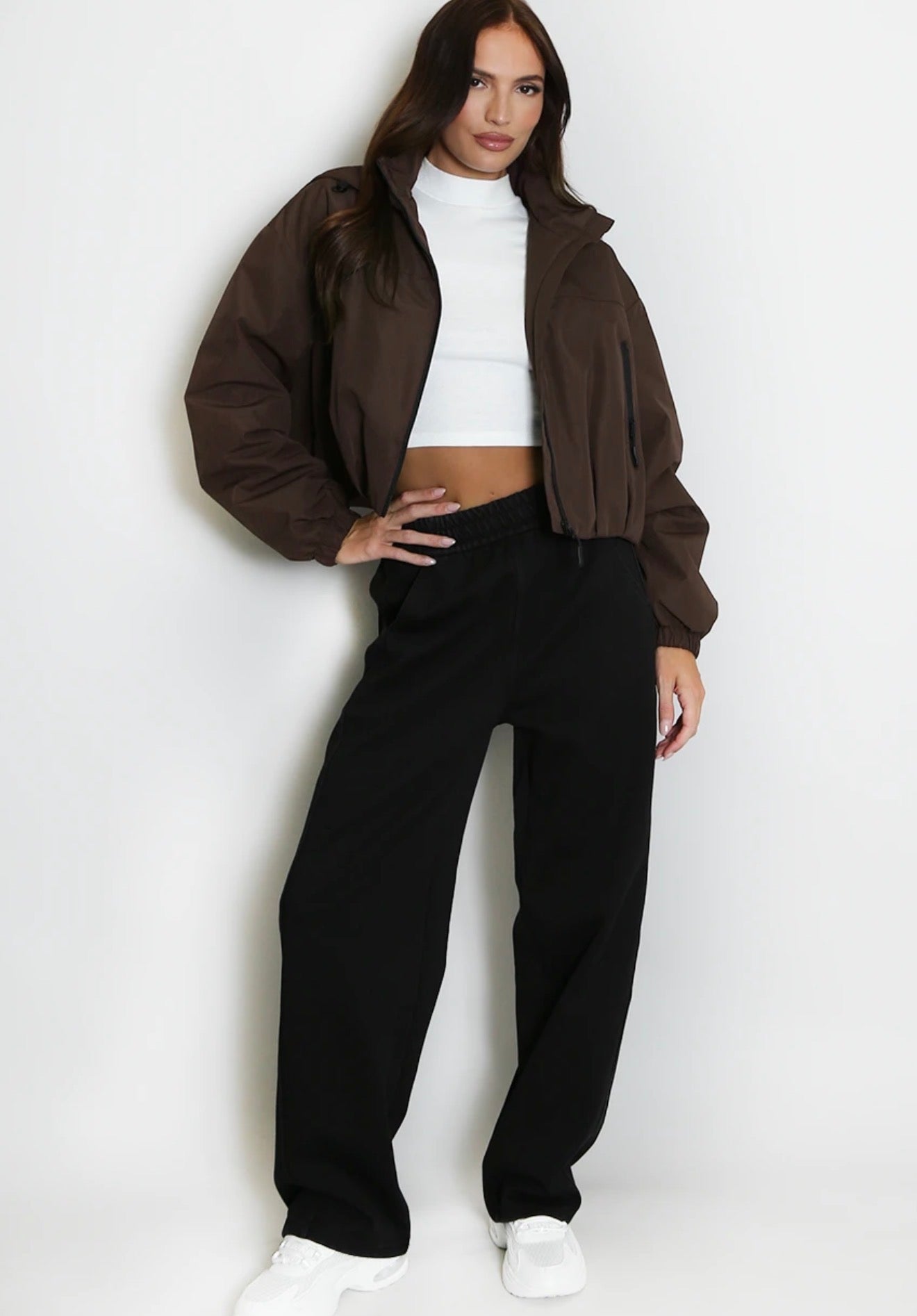 Brown Cropped Hooded Jacket