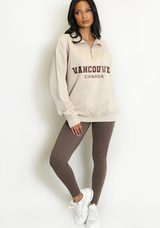 Beige Vancouver Half Zip Sweatshirt