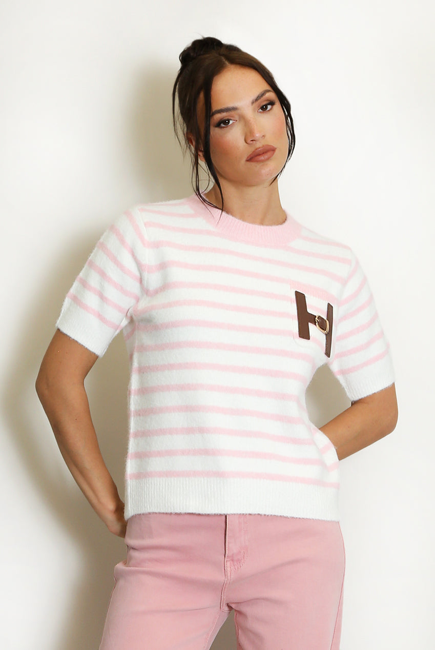 Pink H Motif Striped TShirt
