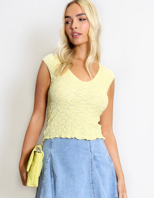 Lemon Textured V Neck Top