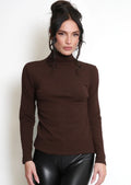 Brown High Neck Long Sleeves Top