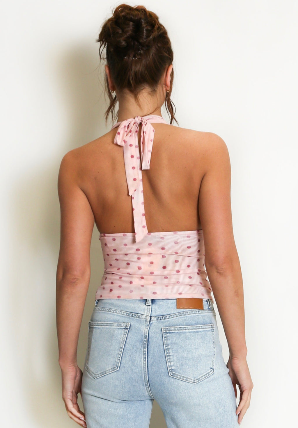 Pink Polka Dot Halter Neck Top