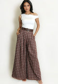 Brown Polka Dots Wide Leg Belted Trousers