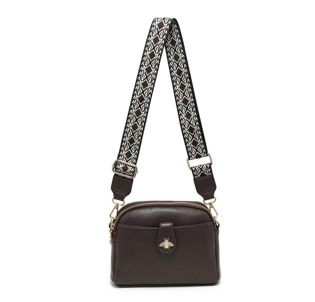 Bee Cross Body Handbag with Double Zip Top Sections